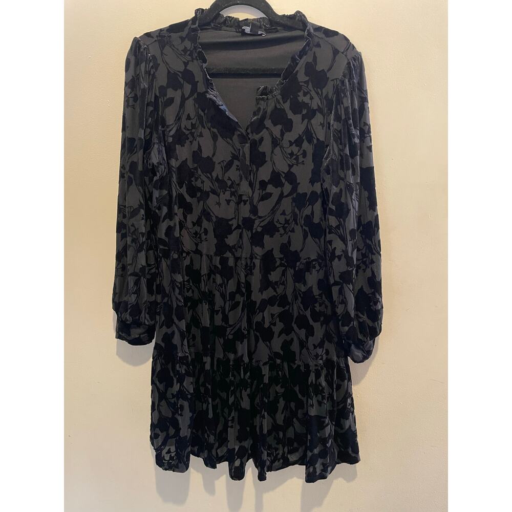 Cece floral print black velvet fairygrunge whimsygoth Wednesday Adams dress LG
